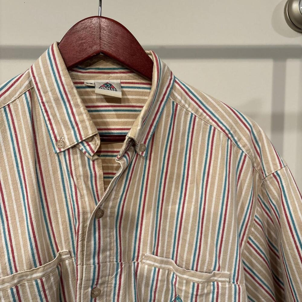 Vintage Surfers Alliance Striped Button Up Shirt M Short Sleeve 90s Surf Style